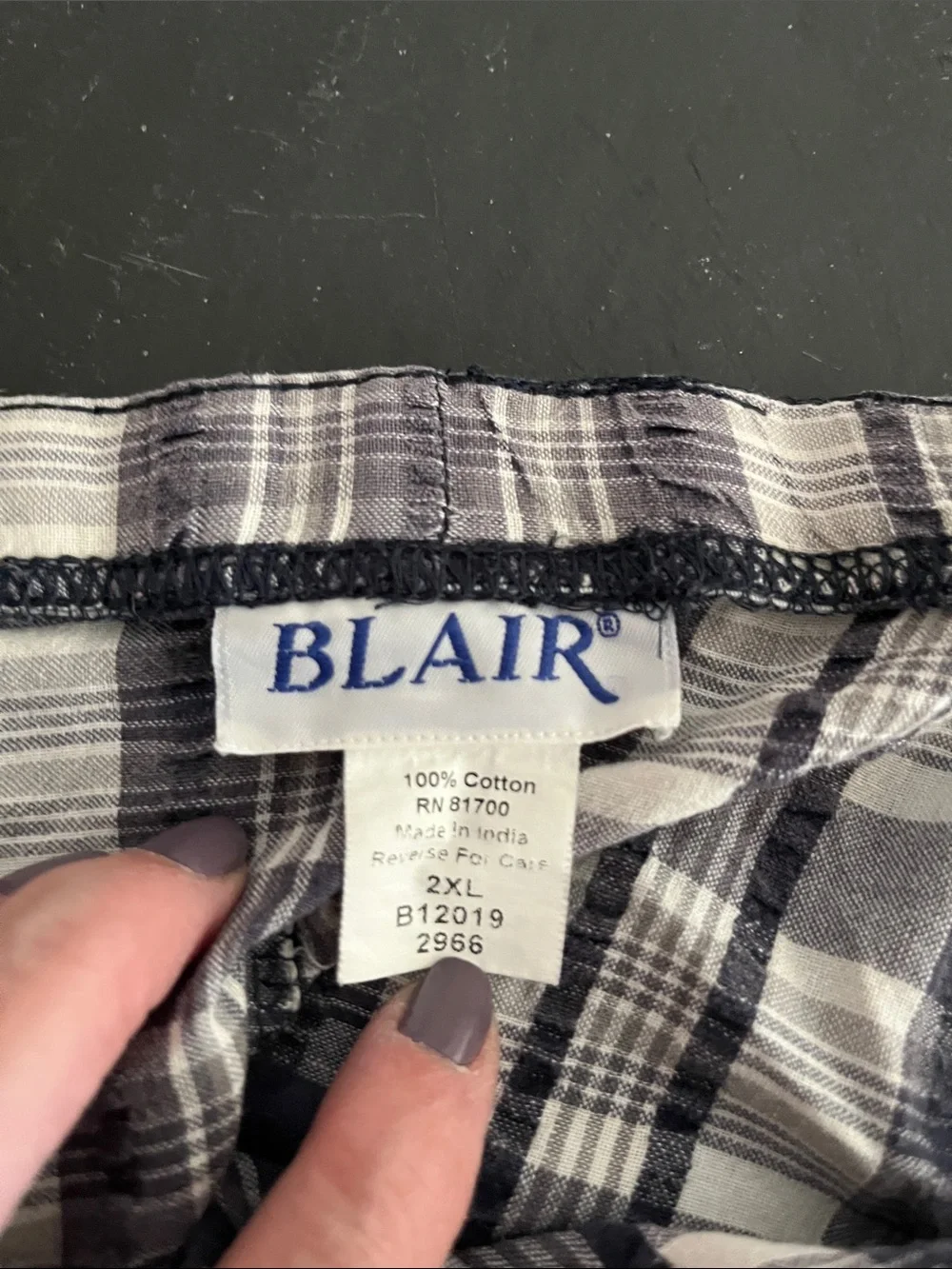 Blair 100% Cotton Charcoal and White Plaid Women’s Wide Leg Drawstring Shorts